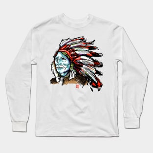 colorful native American with feathers Long Sleeve T-Shirt